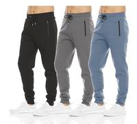 PURE CHAMP Mens 3 Pack Fleece Active Athletic Workout Jogger Sweatpants for Men with Zipper Pocket and Drawstring Size S-3XL, Black, Deep Gray, Celestial Blue, 3X-Large