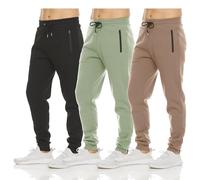 Pure Champ Mens 3 Pack Fleece Active Athletic Workout Jogger Sweatpants for Men with Zipper Pocket and Drawstring Size S-3XL, Black, Doeskin, Sage, Small