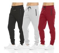 Pure Champ Mens 3 Pack Fleece Active Athletic Workout Jogger Sweatpants for Men with Zipper Pocket and Drawstring Size S-3XL, Black, Heather Grey, Burgundy, XXL