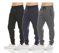 PURE CHAMP Mens 3 Pack Fleece Active Athletic Workout Jogger Sweatpants for Men with Zipper Pocket and Drawstring Size S-3XL, Set 2, Large