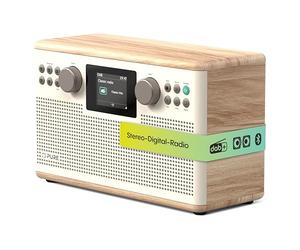 Pure Classic H6 Hi-Fi Stereo Radio Tabletop Music System with DAB+ FM and Bluetooth 5 3 USB and AUX 2 4 inch Colour TFT Display Remote Dual Alarms Sleep and Kitchen Timers for - Cotton White/Oak