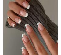 Pure Cloud White Glossy Square French Tip Press On Nails with Soft Nude Blush Base - Short Square Natural Look False Nails Reusable Set For Everyday Sophisticated Classic Manicure