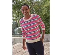 Pure Collection Women's Cotton Textured Stripe Sweater in Dark Pink | Size: 12 Pure Collection Dark Pink 12