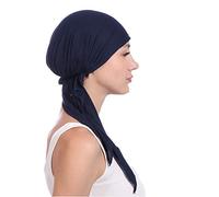 Pure Color Indian Headscarf | Stretchy Breathable Muslim Turban for Daily Wear, Prayer Outdoor Activities | One-Size-Fits-Most Adjustable Headwrap with Soft Cotton Fabric Navy