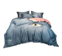 Pure Color Long-staple Cotton Four-piece Letter Embroidery Cotton Double Duvet Cover Bedding (Color : Color 4, Size : 1.8m) (Color 1 1.5m)