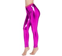 Pure Color Stretch Slim Interest Light Leather Leggings for Women, Hot Pink, M