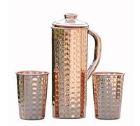Pure Copper Hammered Jug 1 Liter Capacity with 2Tumblers for Ayurveda Health Benefits (33.8 US Fluid Ounce)