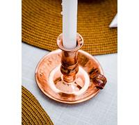 Pure Copper Handmade Candle Holder - Vintage Boho Decorative Pillar Holder with Handle for Home Decor, Special Events - Hammered Rustic Large Candle Holder with Gift Box