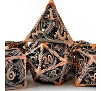 Pure Copper Hollowed Metal D&D Dice Set, Hollow Polyhedron DND 7pcs Metal dice, Suitable for Role-Playing Games Such as Pathfinder RPG Shadow Run DND dice Set