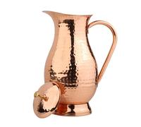 Pure Copper Jug with Lid, Large Hammered Solid Copper Water Jug Capacity 60oz/1800ml, Copper Carafe for Home, Hotels and Restaurants
