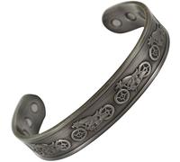 Pure Copper Magnetic Bracelet 6 Strong Magnets Bangle Mens Womens Pewter Grey Motorcycle Biker Design Gift Pouch Included