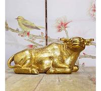 Pure Copper oxStatue Sculpture Copper Lying Cow Figurine Buffalo Cattle Statuette Lucky Wealth Feng Shui Decor Home Bedroom Living Room Decoration Ornament