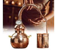 Pure Copper Still Kit,Copper Moonshine Still, 3L Home Distiller Still with Thermometer Induction Stove Bottom Beautiful Craftsmanship Cooling Pipe Heating Methods Open Flame Bottom