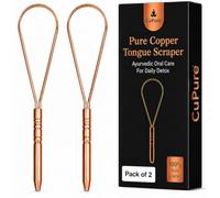 Pure Copper Tongue Cleaner - Pack of 2 Loop Design Single Hand Use Ayurvedic Tongue Scraper for Adults & Kids Wide Coverage, Anti-Slip Grip Handle Fresher Breath Eco-Friendly Oral Hygiene Tool