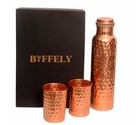 Pure Copper Water Bottle - 1000ml (34 oz) Leak-Proof Ayurvedic Bottle | Handmade, BPA-Free, Joint-Free Design for Health, Yoga, Office & Travel | - Premium Gift Packaging (With 2 Tumblers)