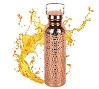 Pure Copper Water Bottle - Ayurvedic Drinking Container | Seamless Metal Body with Leak Resistant Cap, Traditional Wellness Bottle for Home Office Yoga Travel and Fitness Routine