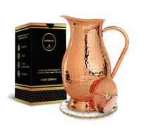 Pure Copper Water Pitcher 70 Ounces | Handmade Hammered Large Jug with Lid | Unlined Uncoated Chemical Free for Ayurveda Health Benefits | Decorative & Functional - Vintage Style for Home & Gifting
