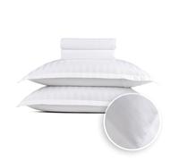 Pure Cotton 4-Piece Bed Linen Set for 2 People, 100% Cotton Satin, 200 Thread Count, 120 g/m², Oeko-Tex, Flat Sheet 230 x 270 cm, Fitted Sheet 150 x 200 x 30 cm, 2 Pillowcases 50 x 80 cm, Dobby White