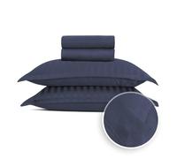 Pure Cotton 4-Piece Bed Linen Set for 2 People, 100% Cotton Satin, 200 Thread Count, 120 g/m², Oeko-Tex, Flat Sheet 230 x 270 cm, Fitted Sheet 150 x 200 x 30 cm, 2 Pillowcases 50 x 80 cm, Dobby - Dark