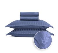 Pure Cotton 4-Piece Bed Linen Set for 2 People, 100% Cotton Satin, 200 Thread Count, 120 g/m², Oeko-Tex, Flat Sheet 230 x 270 cm, Fitted Sheet 150 x 200 x 30 cm, 2 Pillowcases 50 x 80 cm, Dobby Blue