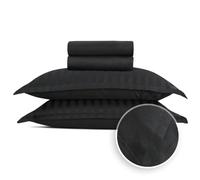 Pure Cotton 4-Piece Bed Linen Set for 2 People, 100% Cotton Satin, 200 Thread Count, 120 g/m², Oeko-Tex, Flat Sheet 230 x 270 cm, Fitted Sheet 150 x 200 x 30 cm, 2 Pillowcases 50 x 80 cm, Dobby Black