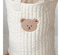 Pure Cotton Baby Bottle Storage Bag Bucket Shape Diaper Caddy Organizer for Stroller Large Capacity Adorable Embroidery Infant Essentials (Big Bear Pattern)