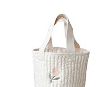 Pure Cotton Baby Bottle Storage Bag Bucket Shape Diaper Caddy Organizer for Stroller Large Capacity Adorable Embroidery Infant Essentials (Big Tulip Pattern)