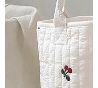 Pure Cotton Baby Bottle Storage Bag Bucket Shape Diaper Caddy Organizer for Stroller Large Capacity Adorable Embroidery Infant Essentials (Cherry Pattern)