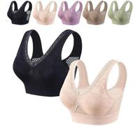 Pure Cotton Buttonless Comfy Lifting Shaping Bras, Breathable Mesh Soft Lightweight Bra, Wireless Seamless Mesh Cotton Bras (E,XXL)