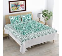 Pure Cotton Double Bed Chadar, Two Tone Bedsheet for Queen Size with 2 Pillow Covers (90x100 inch)