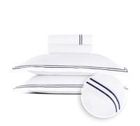 Pure Cotton Double Bedding Set 4-Piece - 100% Cotton Satin - Soft, Easy to Iron, Oeko-Tex - Duvet Cover 230 x 270 cm, Fitted Sheet 150 x 200 x 30 cm, Pillowcase 2 x 50 x 80 cm - Silhouette - Dark Blue