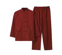 Pure Cotton Martial Arts Suit Tang Suit Comfortable Men Chinese Traditional Clothing, Breathable Kung Fu Uniforms Tai Chi Clothes Long Sleeve Shirt and Pants red-M