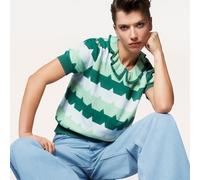 Pure Cotton Ruffled Peter Pan Collar Jumper Green Striped