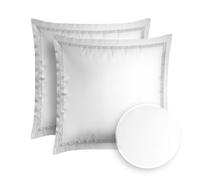 Pure Cotton Set of 2 pillowcases 63 x 63 cm - 100% organic cotton satin, 200 thread count, 120 g/m², easy to iron, soft, safe, no harmful substances, Oeko-Tex certified - Céleste - grey/white