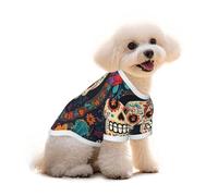Pure Cotton T-Shirt for Pets - Soft Breathable Dog & Cat Shirt | All-Over Print Short Sleeve Tee for Small Dogs Puppy Boy Girl | Summer Cooling Pet Clothing Floral Dead Decor L