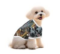 Pure Cotton T-Shirt for Pets - Soft Breathable Dog & Cat Shirt | All-Over Print Short Sleeve Tee for Small Dogs Puppy Boy Girl | Summer Cooling Pet Clothing Ghostly cartoon skull S