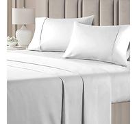 Pure Dreams 1000 Thread Count 6 Piece Bed Sheet Set- Luxury Soft Flat Sheet, Fitted Sheet (38 cm) Deep Pocket and 2 Pillowcases- 100% Egyptian Cotton-White Solid, Double Size