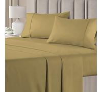 Pure Dreams 1000 Thread Count 6 Piece Bed Sheet Set- Luxury Soft Flat Sheet, Fitted Sheet (38 cm) Deep Pocket and 2 Pillowcases- 100% Egyptian Cotton-Taupe Solid, Emperor Size