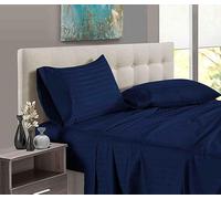 Pure Dreams 1000 Thread Count 6 Piece Bed Sheet Set- Luxury Soft Flat Sheet, Fitted Sheet (38 cm) Deep Pocket and 2 Pillowcases- 100% Egyptian Cotton-Navy Blue Stripe, Emperor Size