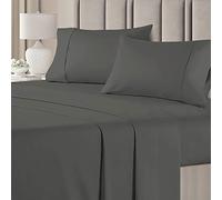 Pure Dreams 1000 Thread Count 6 Piece Bed Sheet Set- Luxury Soft Flat Sheet, Fitted Sheet (38 cm) Deep Pocket and 2 Pillowcases- 100% Egyptian Cotton-Dark Grey Solid, Double Size