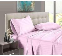 Pure Dreams 1000 Thread Count 6 Piece Bed Sheet Set- Luxury Soft Flat Sheet, Fitted Sheet (40 cm) Deep Pocket and 2 Pillowcases- 100% Egyptian Cotton-Pink Stripe, Double Size