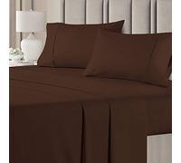Pure Dreams 1000 Thread Count 6 Piece Bed Sheet Set- Luxury Soft Flat Sheet, Fitted Sheet (40 cm) Deep Pocket and 2 Pillowcases- 100% Egyptian Cotton-Chocolate Solid, King Size