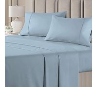 Pure Dreams 1000 Thread Count 6 Piece Bed Sheet Set- Luxury Soft Flat Sheet, Fitted Sheet (40 cm) Deep Pocket and 2 Pillowcases- 100% Egyptian Cotton-Light Blue Solid, King Size