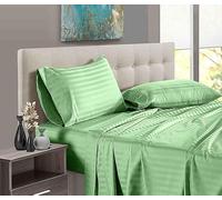 Pure Dreams 1000 Thread Count 6 Piece Bed Sheet Set- Luxury Soft Flat Sheet, Fitted Sheet (45 cm) Deep Pocket and 2 Pillowcases- 100% Egyptian Cotton-Sage Stripe, Double Size