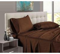 Pure Dreams 1000 Thread Count 6 Piece Bed Sheet Set- Luxury Soft Flat Sheet, Fitted Sheet (45 cm) Deep Pocket and 2 Pillowcases- 100% Egyptian Cotton-Chocolate Stripe, Double Size