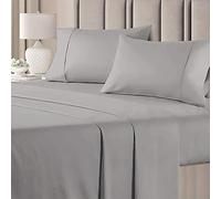 Pure Dreams 1000 Thread Count 6 Piece Bed Sheet Set- Luxury Soft Flat Sheet, Fitted Sheet (45 cm) Deep Pocket and 4 Pillowcases- 100% Egyptian Cotton-Light Grey Solid, Super King Size