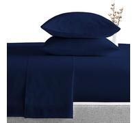 Pure Dreams 5 Piece Single Bedding Set- 1-Flat Sheet, 1-Fitted Sheet (38cm) Deep Pocket, 1-Zipper Duvet Cover and 2 Pillowcases, 100% Egyptian Cotton- 1000 TC-Navy Blue Solid
