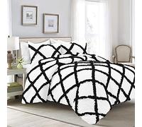 Pure Dreams Luxurious Dual-Tone Diamond Ruffle 3PC Duvet Cover Set with Zipper, Stylish 100% Egyptian Cotton, 400 TC Comforter Cover Set-Black/White, Single