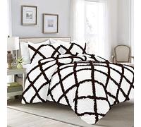 Pure Dreams Luxurious Dual-Tone Diamond Ruffle 3PC Duvet Cover Set with Zipper, Stylish 100% Egyptian Cotton, 400 TC Comforter Cover Set-Chocolate/White, King
