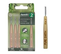 Pure Earth Essentials Bamboo Interdental Brushes - Biodegradable Interdental Brush - Organic Handle with Soft Bristles for Deep Clean Between Teeth and Gums (6 Pieces, Size 2, 0.6mm, Red)